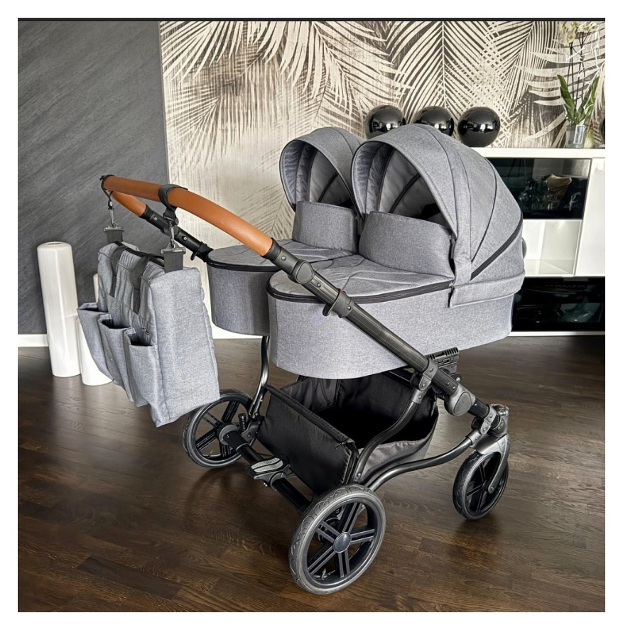 Silver Grey Twin Pram Pushchair – ADBOR Duo Lux Travel System - Image 2