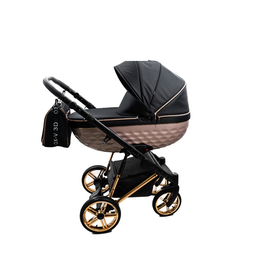 Black & Rose Gold 3 in 1 Pram Pushchair – ADBOR OXV-3D Travel System