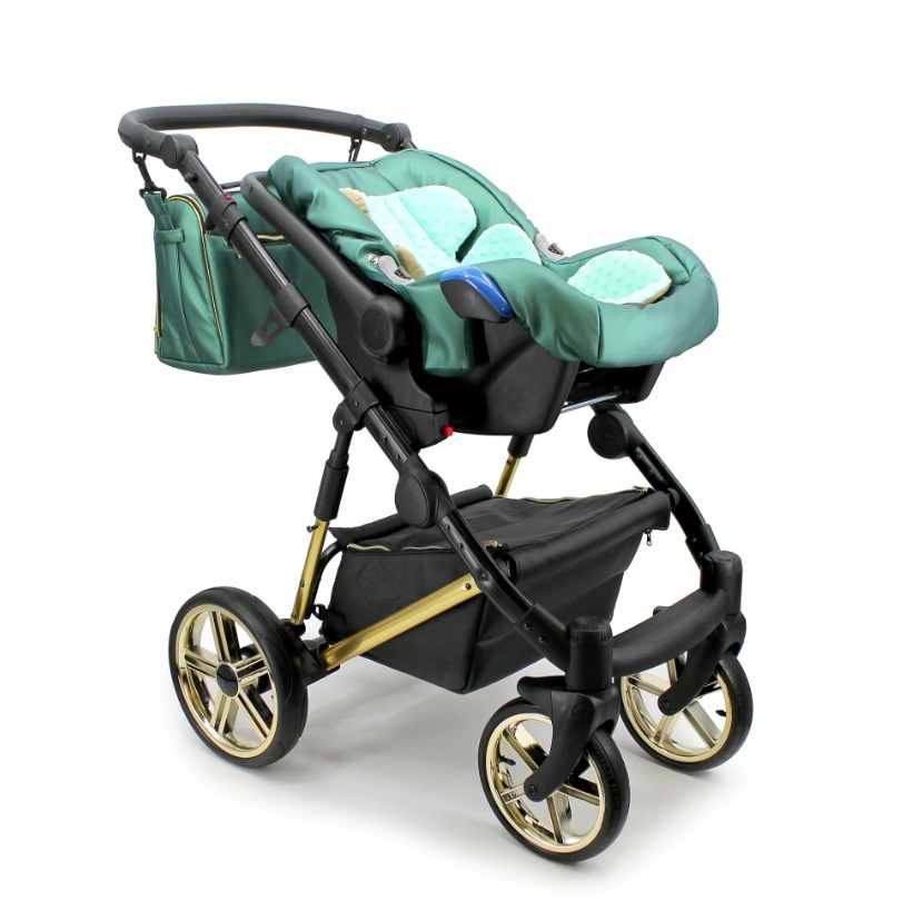 Emerald Green & Gold 3 in 1 Pram Pushchair – ADBOR OXV-3D Travel System - obrazek 2