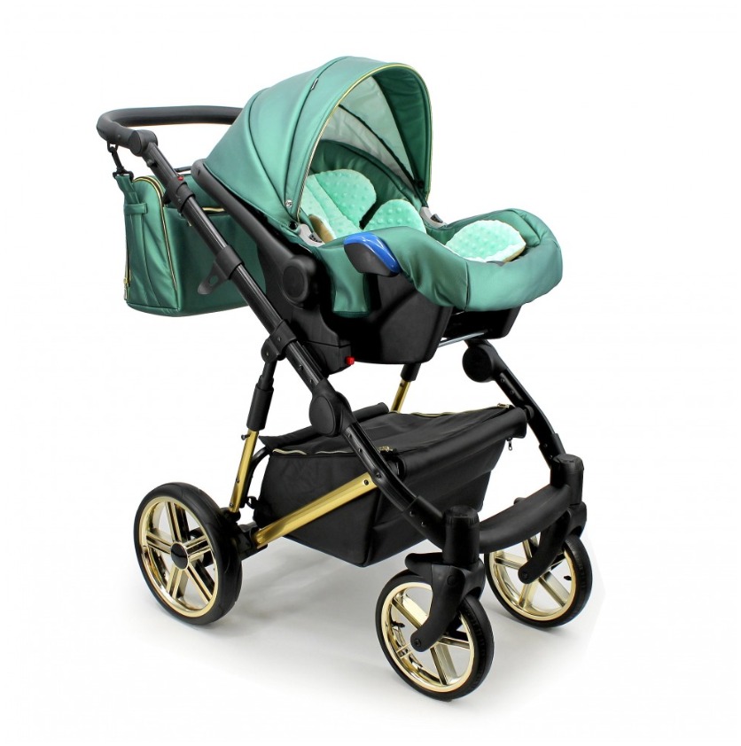 Emerald Green & Gold 3 in 1 Pram Pushchair – ADBOR OXV-3D Travel System - obrazek 3