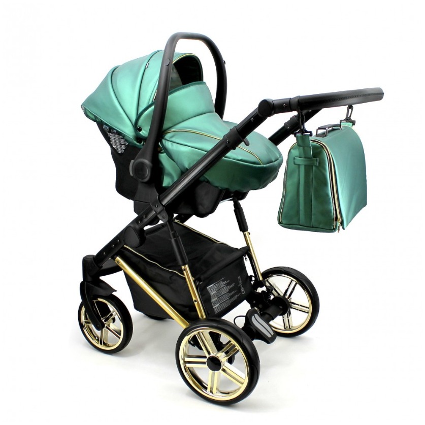 Emerald Green & Gold 3 in 1 Pram Pushchair – ADBOR OXV-3D Travel System - obrazek 4