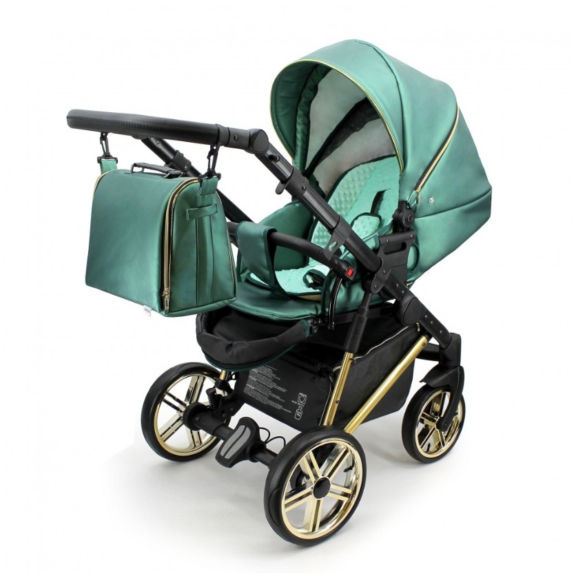 Emerald Green & Gold 3 in 1 Pram Pushchair – ADBOR OXV-3D Travel System - obrazek 5
