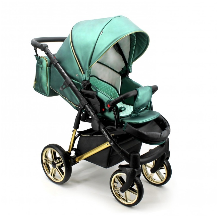 Emerald Green & Gold 3 in 1 Pram Pushchair – ADBOR OXV-3D Travel System - obrazek 6