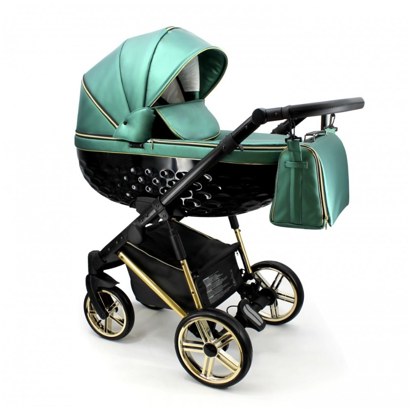 Emerald Green & Gold 3 in 1 Pram Pushchair – ADBOR OXV-3D Travel System - obrazek 8