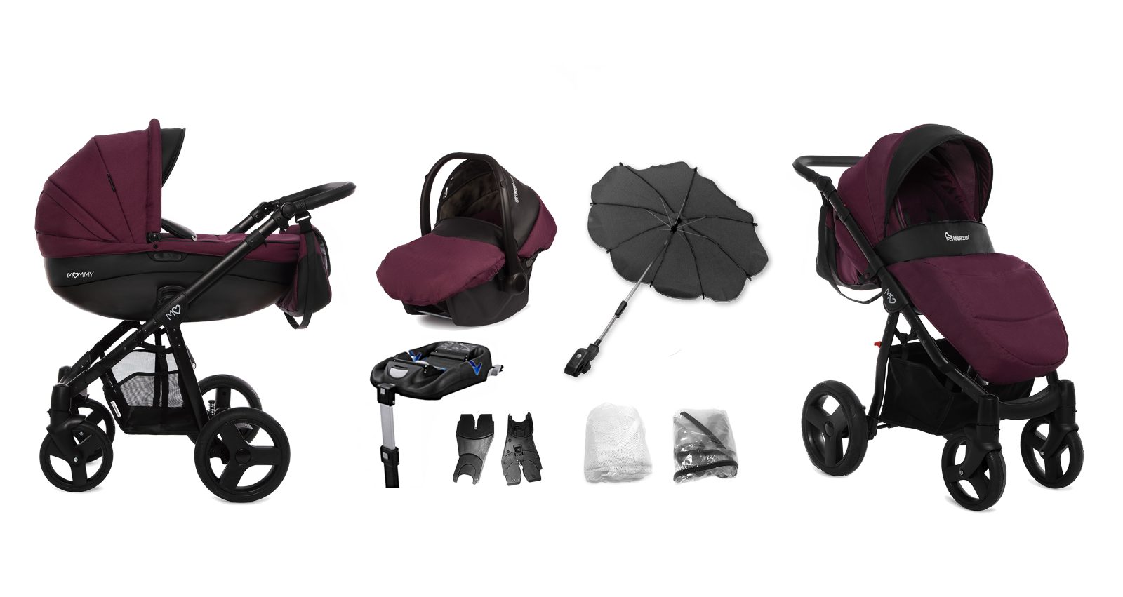 Plum Purple Pram Pushchair 3 in 1 – BabyActive Mommy Travel System with Car Seat