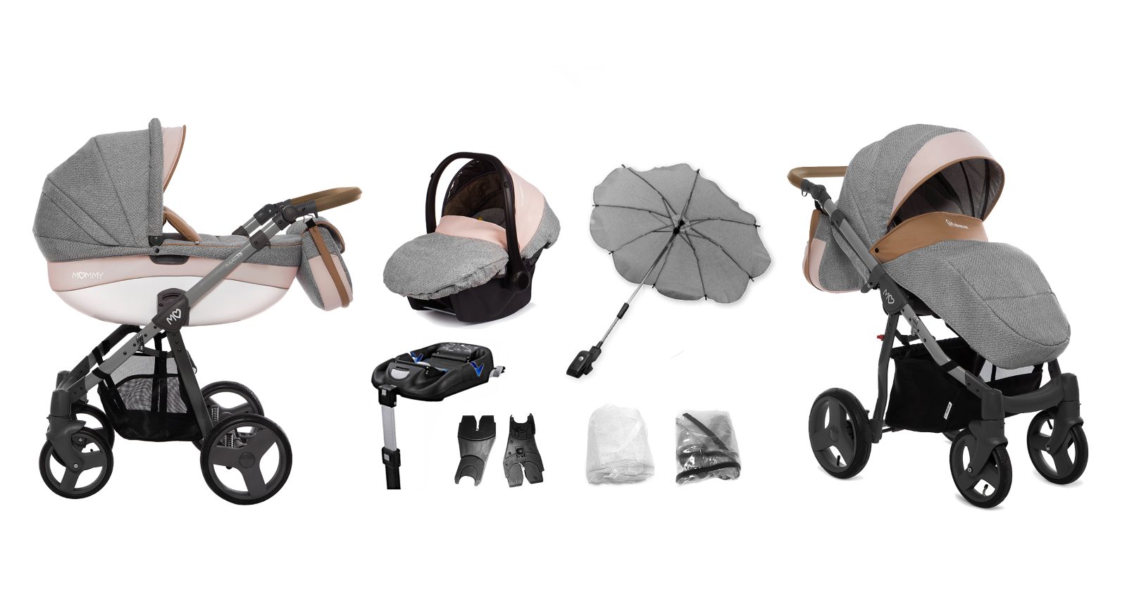 Pinky Pram Pushchair 4 in 1 – BabyActive Mommy Travel System with Car Seat & Isofix Base