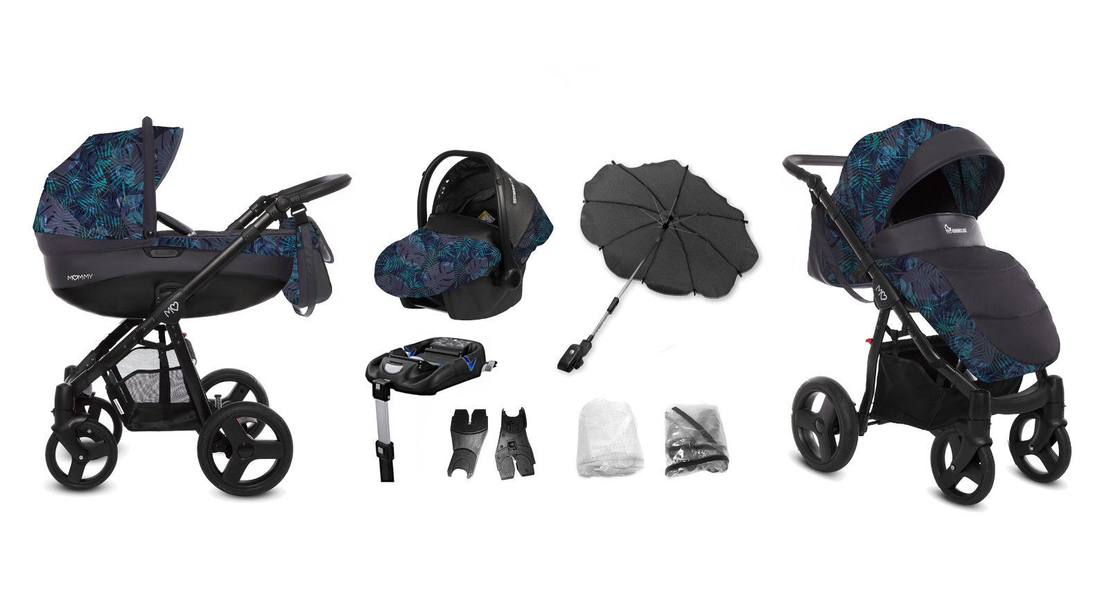 Night Paradise Pattern Pram Pushchair 4 in 1 – BabyActive Mommy Travel System with Car Seat & Isofix Base