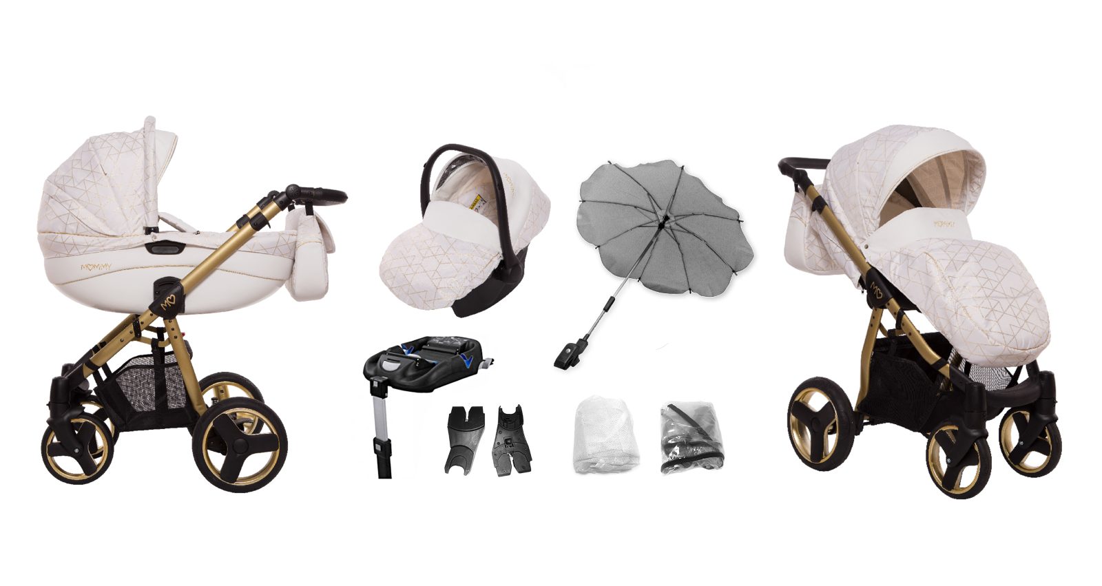 Golden Lines Pram Pushchair 3 in 1 – BabyActive Mommy Travel System with Car Seat