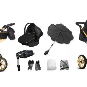Gold Trim Pram Pushchair 2 in 1 – BabyActive Mommy Glossy Black Travel System