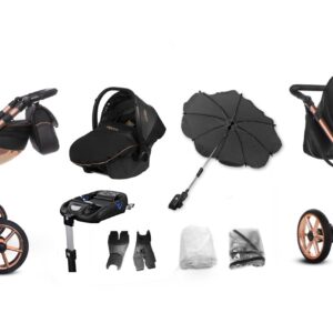 Rose Gold Trim Pram Pushchair 2 in 1 – BabyActive Mommy Glossy Black Travel System