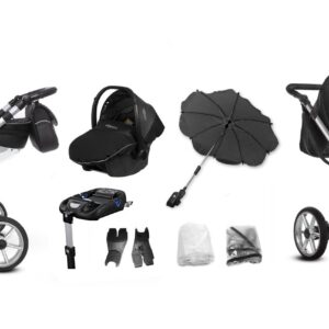 Silver Trim Pram Pushchair 2 in 1 – BabyActive Mommy Glossy Black Travel System