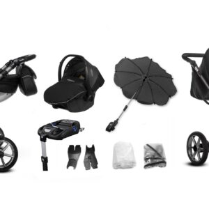Space Grey Trim Pram Pushchair 2 in 1 – BabyActive Mommy Glossy Black Travel System