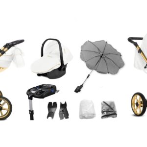 Gold Trim Pram Pushchair 2 in 1 – BabyActive Mommy Glossy White Travel System