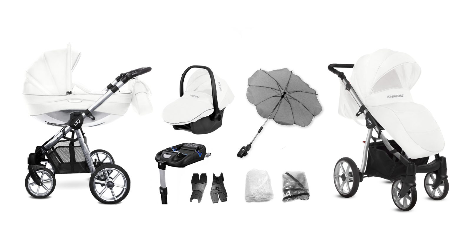 Rose Gold Trim Pram Pushchair 2 in 1 – BabyActive Mommy Glossy White Travel System