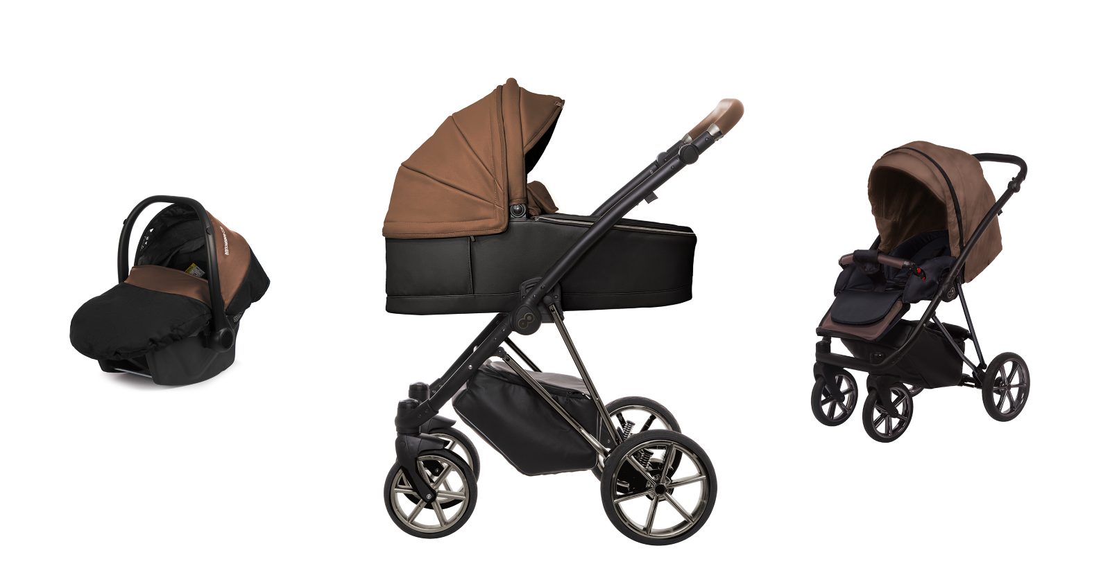 Timber Brown Pram Pushchair 4 in 1 – BabyActive Musse Royal Travel System with Car Seat & Isofix Base