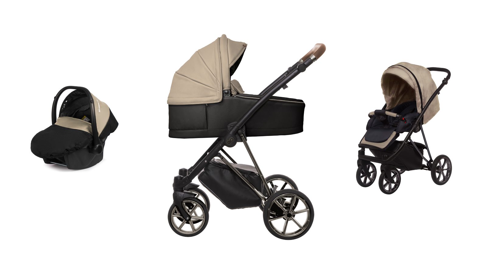Sand Beige Pram Pushchair 4 in 1 – BabyActive Musse Royal Travel System with Car Seat & Isofix Base
