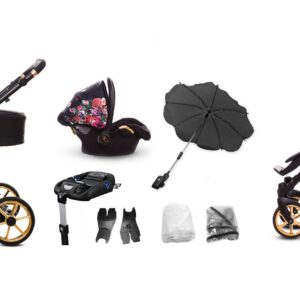 Dark Rose Pattern Pram Pushchair 3 in 1 – BabyActive Musse Rose Travel System with Car Seat
