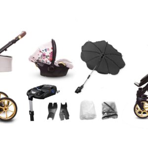 Light Rose Pattern Pram Pushchair 3 in 1 – BabyActive Musse Rose Travel System with Car Seat