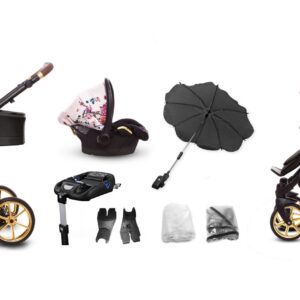 Light-Dark Rose Pattern Pram Pushchair 3 in 1 – BabyActive Musse Rose Travel System with Car Seat