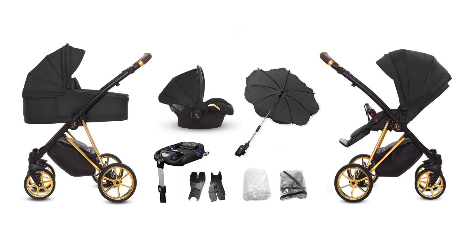 Black Pram Pushchair 4 in 1 – BabyActive Musse Ultra Travel System with Car Seat & Isofix Base