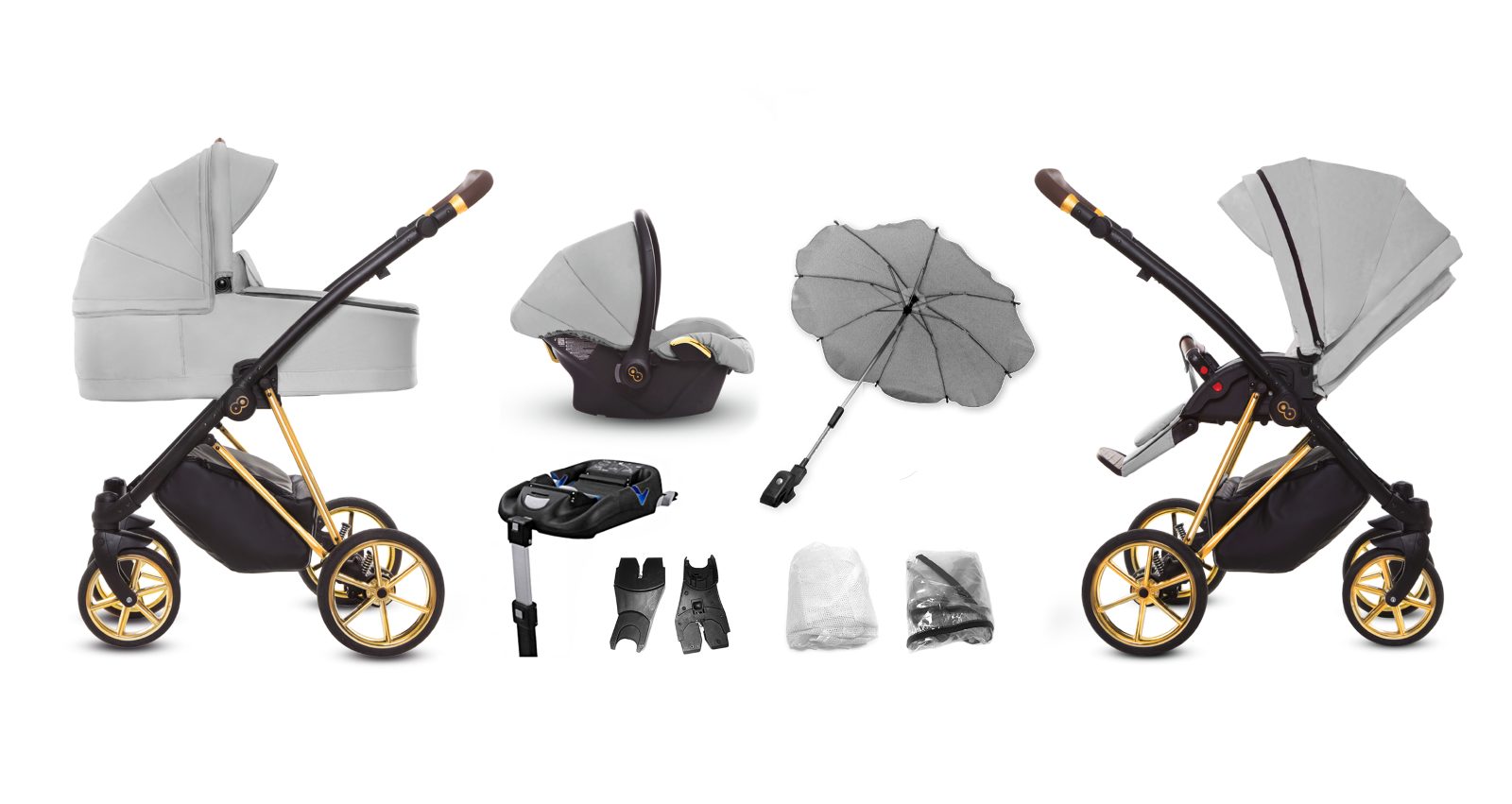 Zen Grey Pram Pushchair 4 in 1 – BabyActive Musse Ultra Travel System with Car Seat & Isofix Base