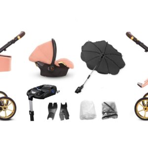 Apricot Orange Pram Pushchair 3 in 1 – BabyActive Musse Ultra Travel System with Car Seat