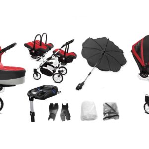 Visão alternativa de Rosso Red Triplet Pram Pushchair – BabyActive Trippy Travel System Full Set