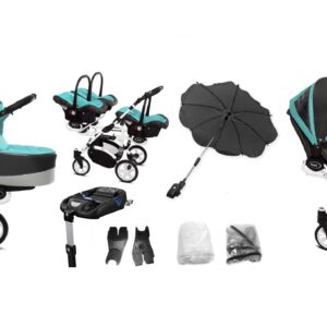 Visão alternativa de Tropic Green Triplet Pram Pushchair – BabyActive Trippy Travel System Full Set