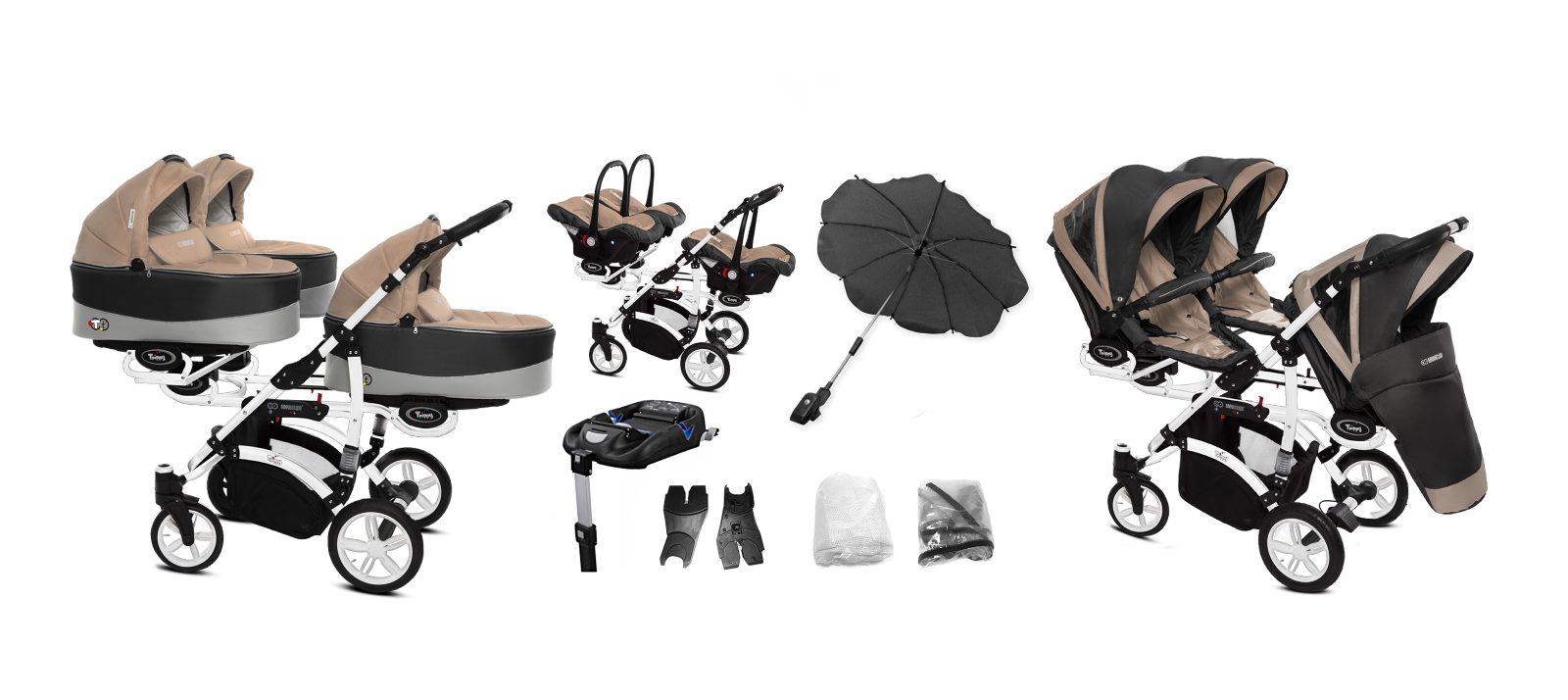 Beige Triplet Pram Pushchair – BabyActive Trippy Travel System Full Set - 2 kép