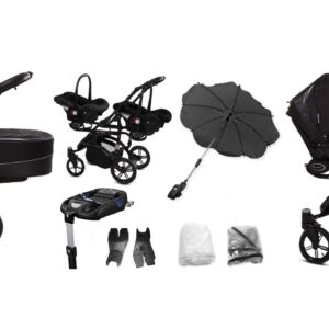 Black Twin Pram Pushchair – BabyActive Twinni Travel System Full Set