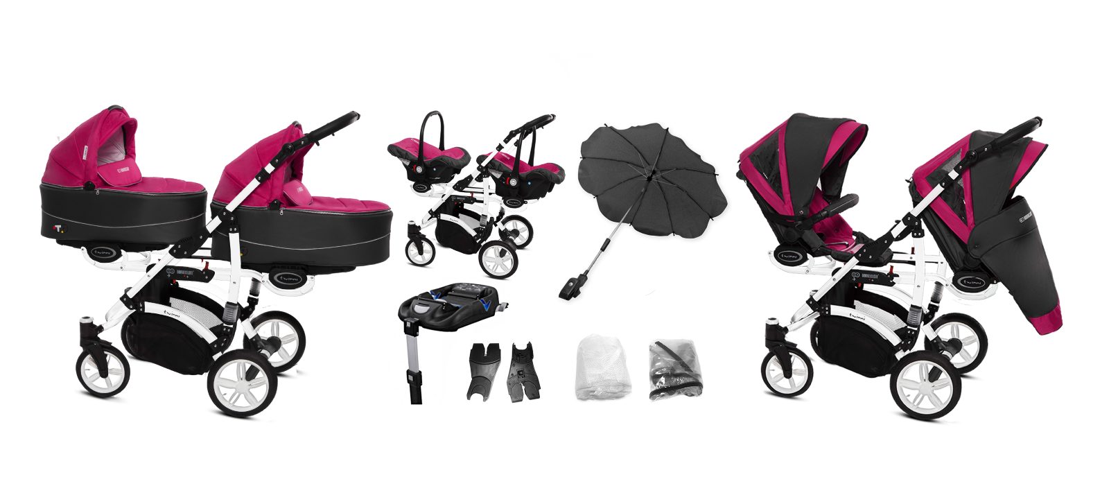 Amarant Purple Twin Pram Pushchair – BabyActive Twinni Travel System Full Set - immagine 2