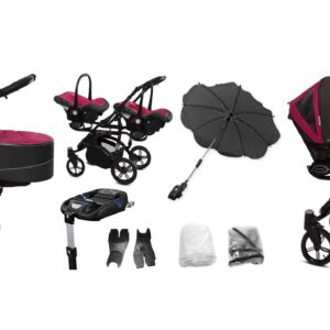 Amarant Purple Twin Pram Pushchair – BabyActive Twinni Travel System Full Set