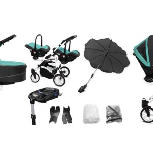 Alternatywny widok Tropic Green Twin Pram Pushchair – BabyActive Twinni Travel System Full Set