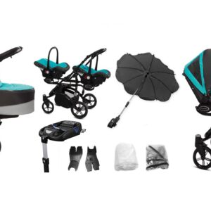 Tropic Green Twin Pram Pushchair – BabyActive Twinni Travel System Full Set
