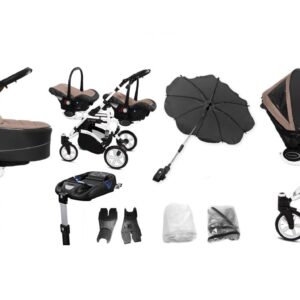 Alternatywny widok Beige Twin Pram Pushchair – BabyActive Twinni Travel System Full Set