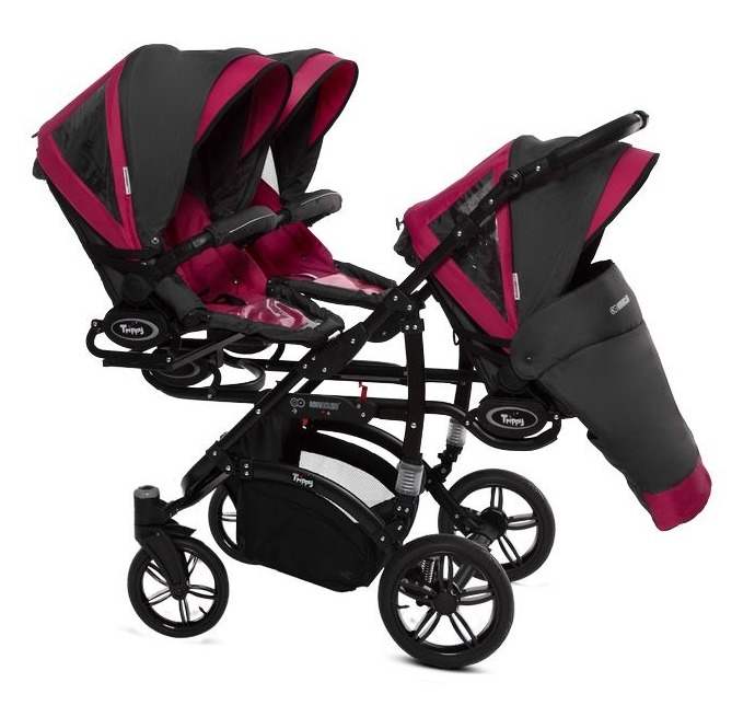 Amarant Purple Triple Pram Pushchair 3 Seater from Birth – BabyActive Trippy Triplet Travel System Sport Set - Image 10