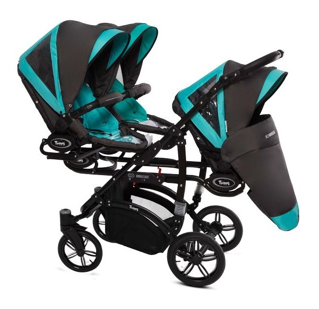 Tropic Green Triple Pram Pushchair 3 Seater from Birth – BabyActive Trippy Triplet Travel System Sport Set - Image 10