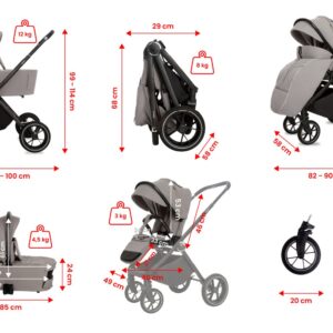Visão alternativa de Grey 3 in 1 Pushchair – BabyLux Gavia Travel System