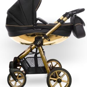 Gold Trim Pram Pushchair 2 in 1 – BabyActive Mommy Glossy Black Travel System