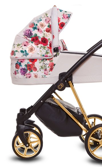 Light Rose Pattern Pram Pushchair 4 in 1 – BabyActive Musse Rose Travel System with Car Seat & Isofix Base - 2 kép