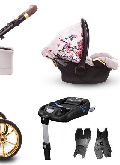 Light Rose Pattern Pram Pushchair 4 in 1 – BabyActive Musse Rose Travel System with Car Seat & Isofix Base - 3 kép