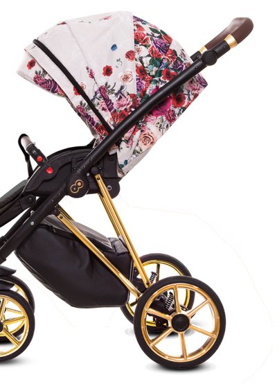 Light Rose Pattern Pram Pushchair 4 in 1 – BabyActive Musse Rose Travel System with Car Seat & Isofix Base - 5 kép