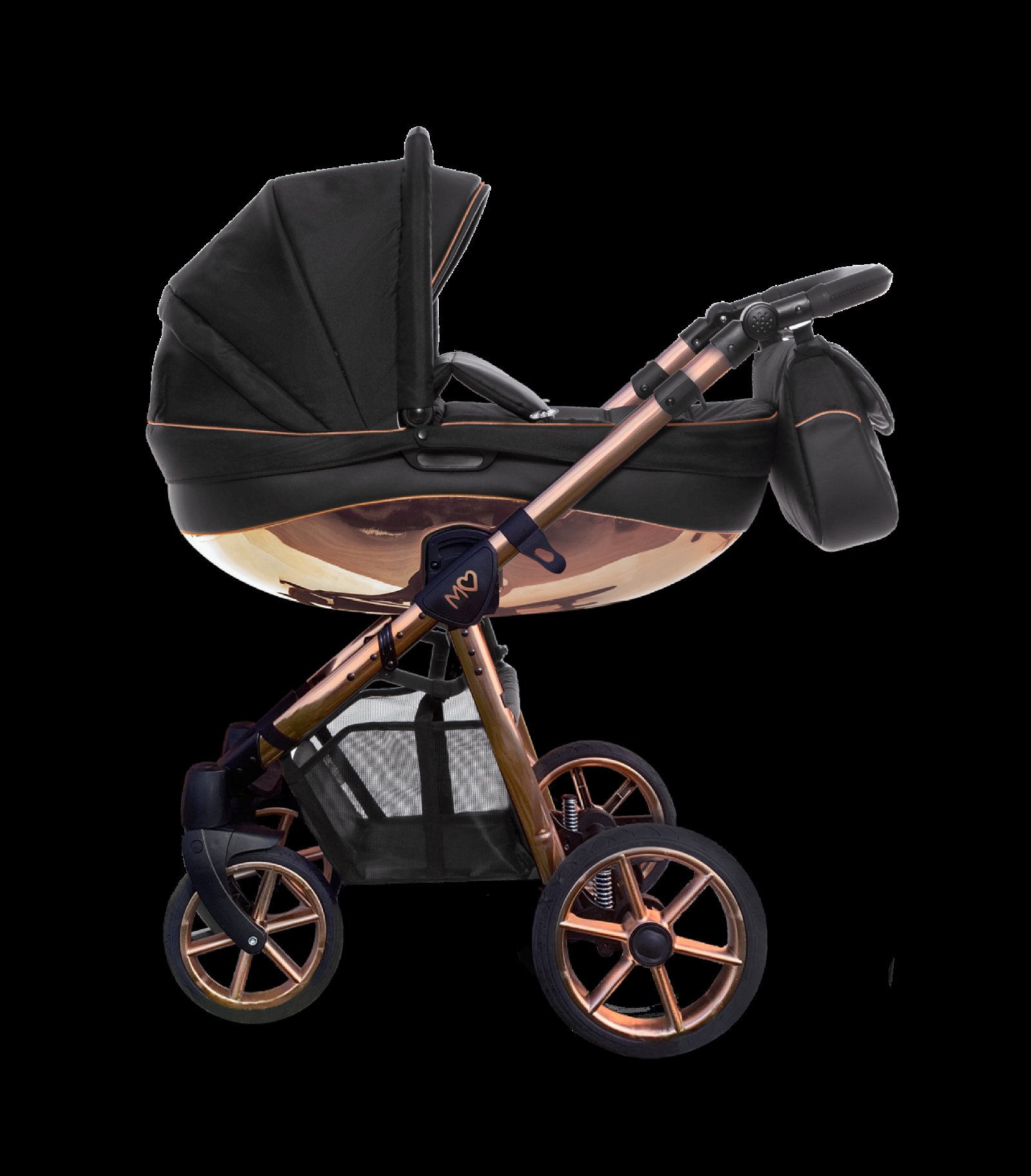 Rose Gold Trim Pram Pushchair 3 in 1 – BabyActive Mommy Glossy Black Travel System with Car Seat - Εικόνα 2