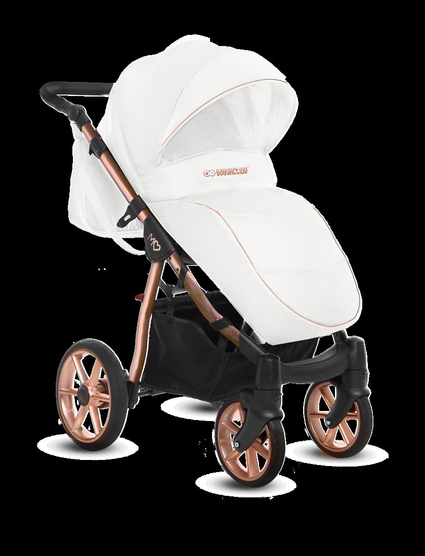 Rose Gold Trim Pram Pushchair 2 in 1 – BabyActive Mommy Glossy White Travel System - 3 kép