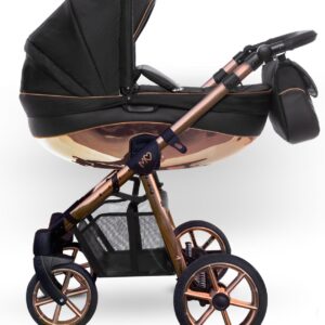 Rose Gold Trim Pram Pushchair 2 in 1 – BabyActive Mommy Glossy Black Travel System