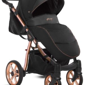 Az Rose Gold Trim Pram Pushchair 2 in 1 – BabyActive Mommy Glossy Black Travel System alternatív nézete