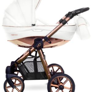 Rose Gold Trim Pram Pushchair 2 in 1 – BabyActive Mommy Glossy White Travel System