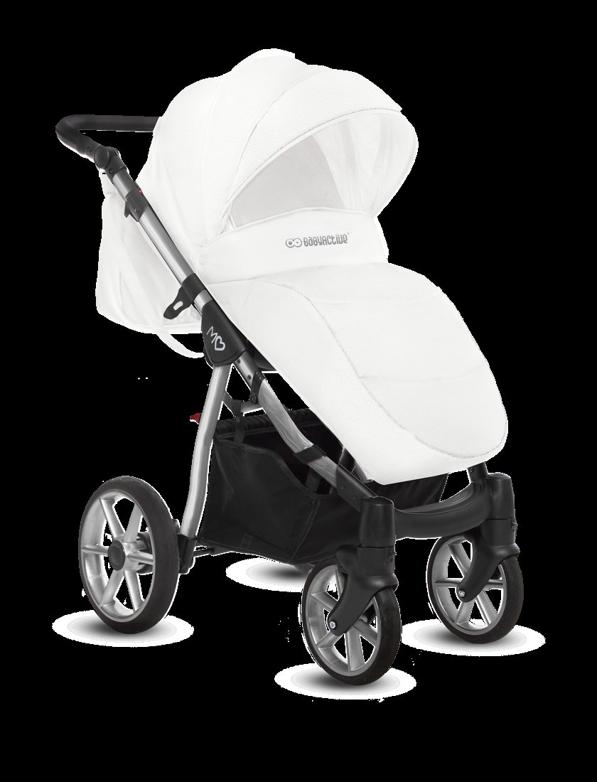 Silver Trim Pram Pushchair 3 in 1 – BabyActive Mommy Glossy White Travel System with Car Seat - 3 kép