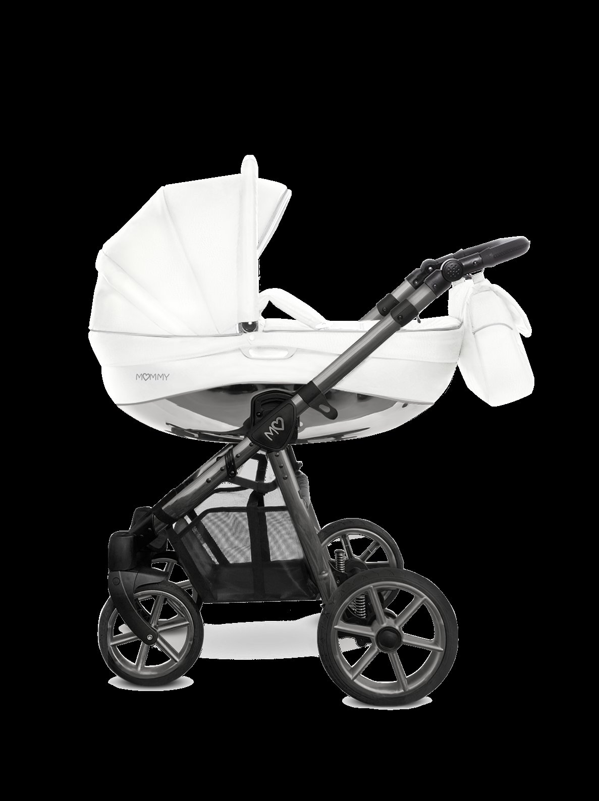 Space Grey Trim Pram Pushchair 3 in 1 – BabyActive Mommy Glossy White Travel System with Car Seat - Afbeelding 2